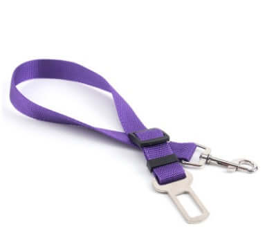 Fixed Strap Polyester Dog Strap Dog Leash Dog Leash with purple color and metal clip for securing pets in vehicles.