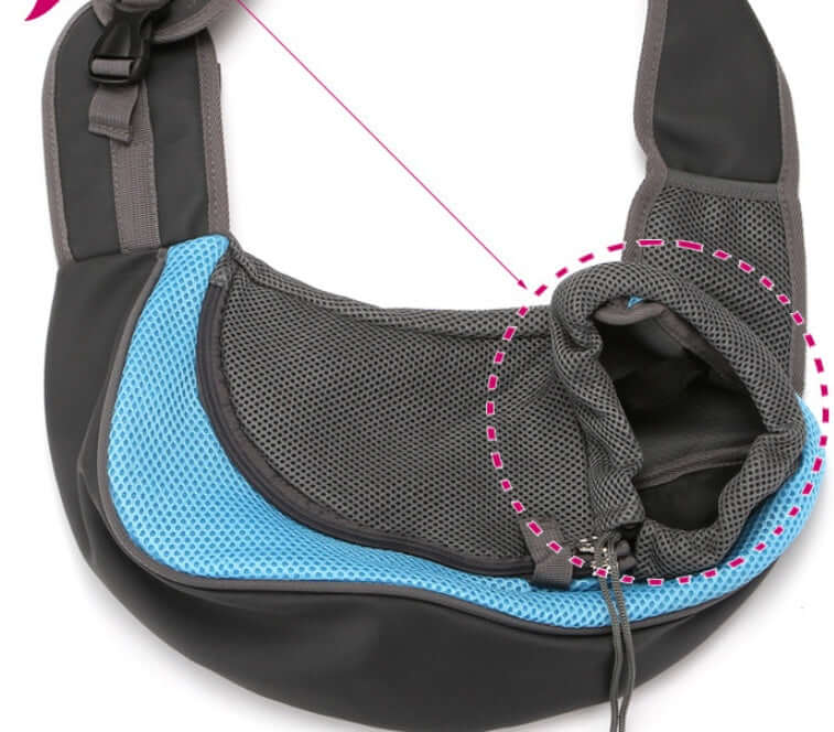 Close-up of Pet Backpack highlighting breathable mesh design and secure zipper pocket for pet safety.