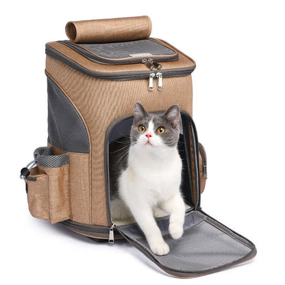 Portable Folding Trolley Pet Backpack Traveling Cat Backpack With Universal Wheel Trolley Pet Bag with a cat inside