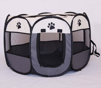 Folding Octagonal Pet Fence Oxford Cloth Cat And Dog Kennel with mesh panels and paw prints design