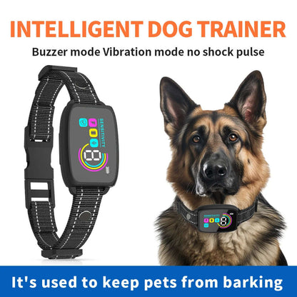 Smart Automatic Anti Barking Dog Collar Rechargeable Bark Stopper Stop Barking HD Digital Display IP67 Waterproof Collar For Dogs Pet Products on a dog.