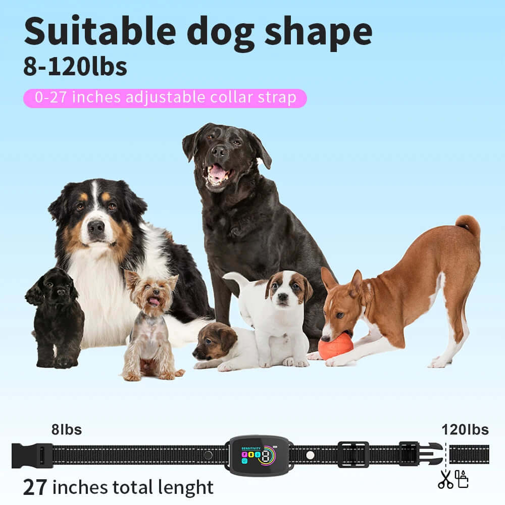Smart Automatic Anti Barking Dog Collar Rechargeable Bark Stopper Stop Barking HD Digital Display IP67 Waterproof Collar For Dogs Pet Products, suitable for dogs 8-120lbs