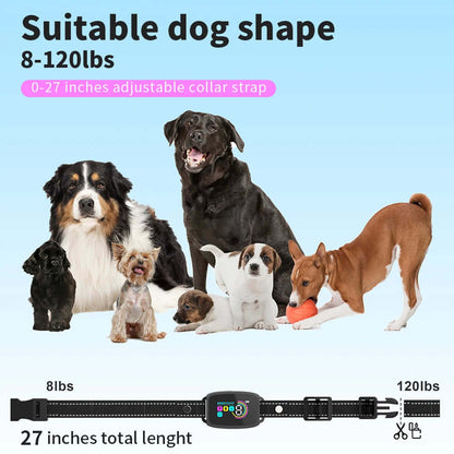Smart Automatic Anti Barking Dog Collar Rechargeable Bark Stopper Stop Barking HD Digital Display IP67 Waterproof Collar For Dogs Pet Products, suitable for dogs 8-120lbs