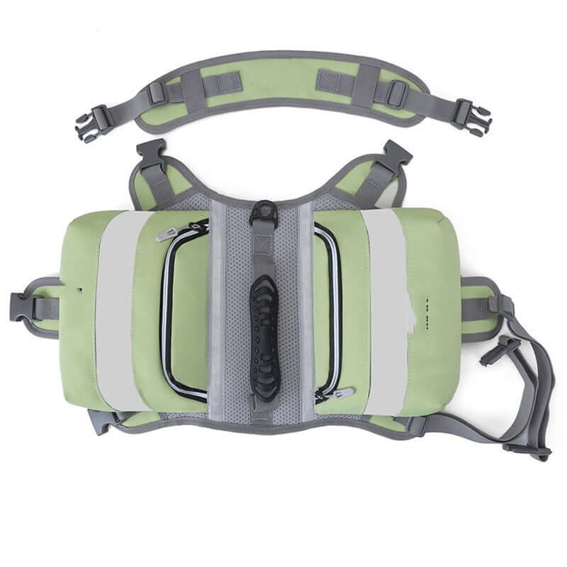 Outdoor Large Dog Backpack For Pets with adjustable straps in light green color.