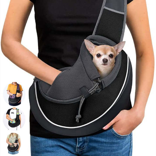Carrying Pets Bag Women Outdoor Portable Crossbody Bag For Dogs Cats Pet Products with a Chihuahua inside.