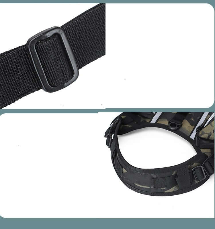 Close-up of Outdoor Large Dog Backpack For Pets showing adjustable strap and buckle details.