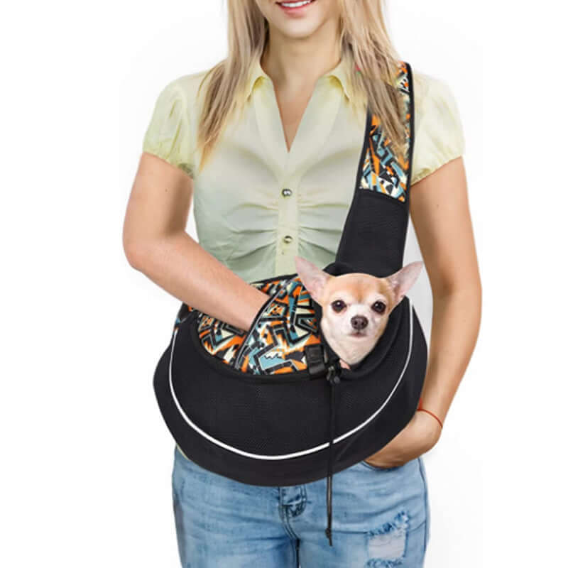 Carrying Pets Bag Women Outdoor Portable Crossbody Bag For Dogs Cats Pet Products with a small dog.