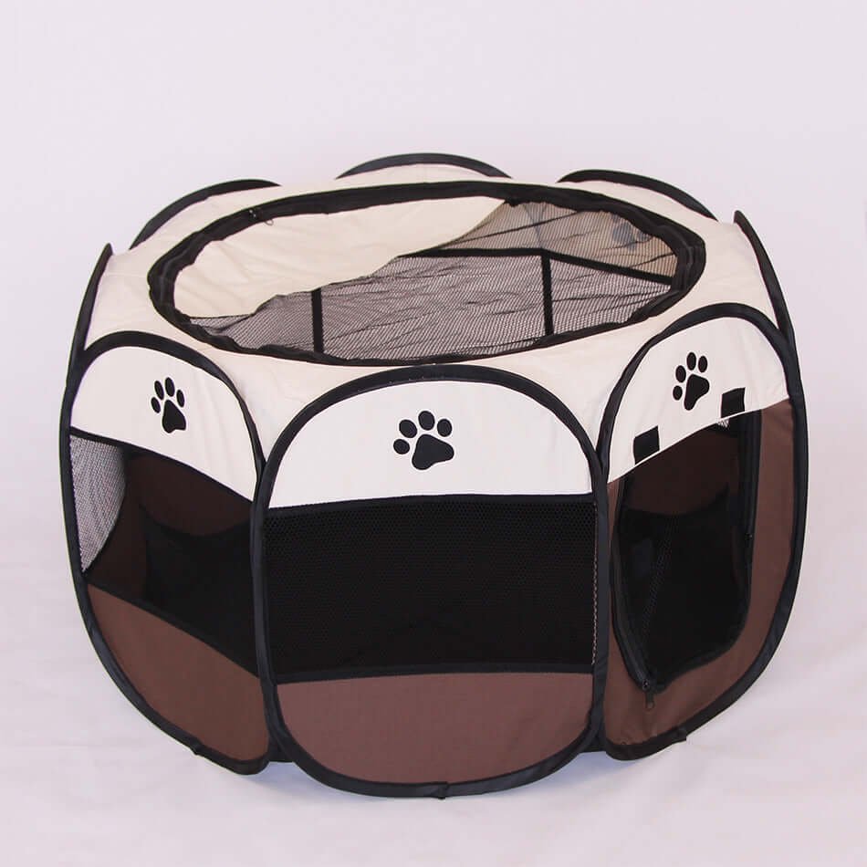 Folding Octagonal Pet Fence Oxford Cloth Cat And Dog Kennel designed for outdoor use with breathable mesh and waterproof fabric.