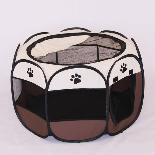Folding Octagonal Pet Fence Oxford Cloth Cat And Dog Kennel designed for outdoor use with breathable mesh and waterproof fabric.