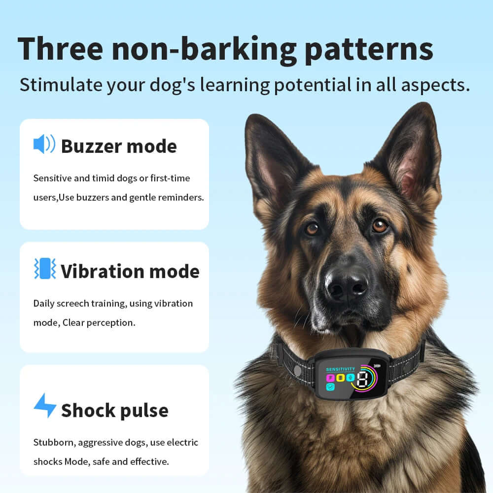 Smart Automatic Anti Barking Dog Collar Rechargeable Bark Stopper Stop Barking HD Digital Display IP67 Waterproof Collar For Dogs Pet Products with bark training modes.