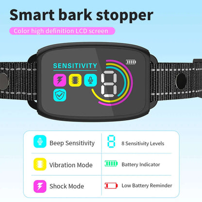 Smart Automatic Anti Barking Dog Collar Rechargeable Bark Stopper Stop Barking HD Digital Display IP67 Waterproof Collar For Dogs Pet Products